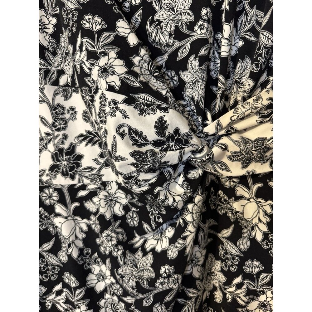 Lands End Dress XL Black Ivory Cap Sleeve Stretch Cotton Floral Washable NEW - Picture 3 of 14